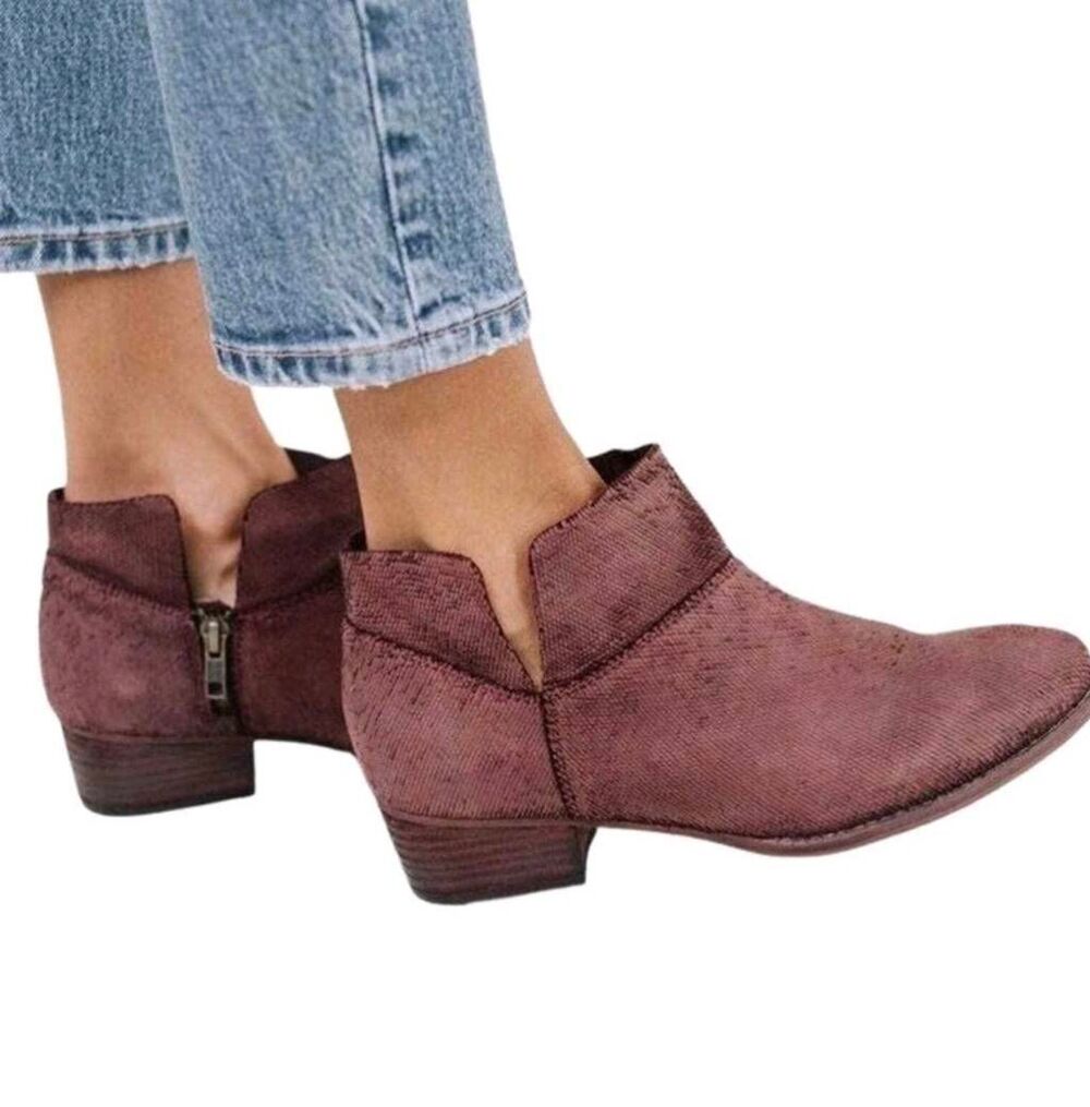 Anthropologie Seychelles Ankle Boots Burgundy Suede Women's Size 7.5